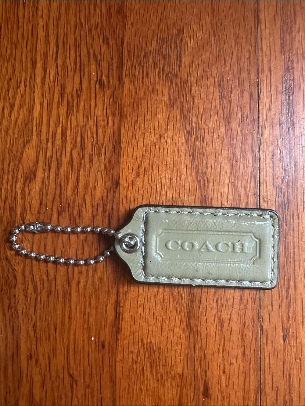 2.5" Large COACH olive Patent Leather Nickel Key Fob Bag Charm Keychain Hang Tag